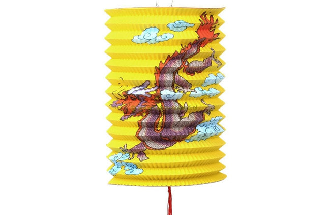 Chinese Lampion lang Draak - papier geel