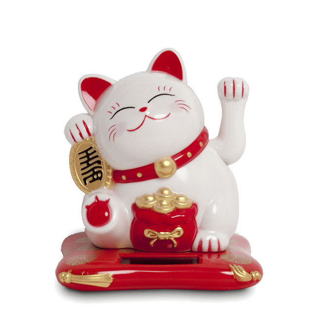 Maneki Neko Solar wit op kussen (10cm)