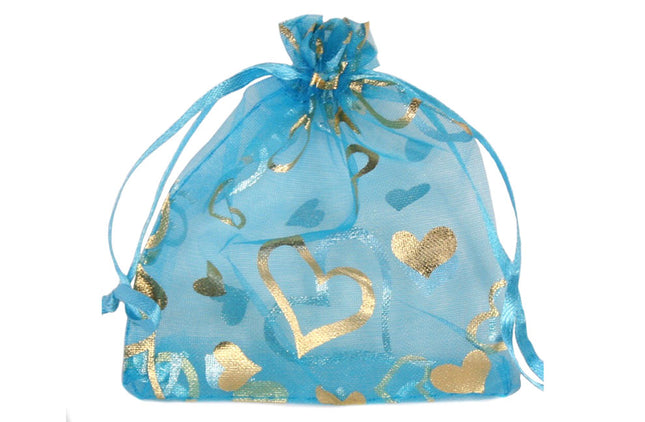 Organza zakjes hartjes 9 x 12 cm