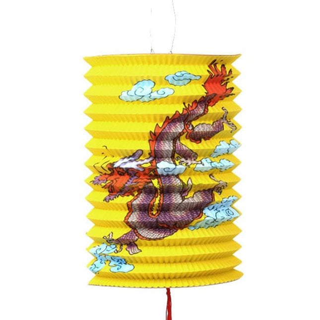 Chinese Lampion lang Draak - papier geel - Lucky Touch - Bedankjes & Cadeautjes