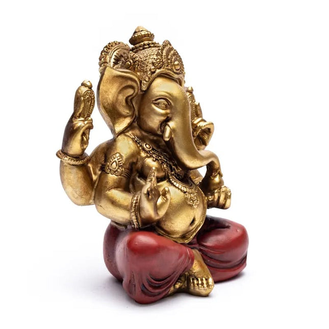 Ganesha beeld goud - rood (17cm) - Lucky Touch - Bedankjes & Cadeautjes