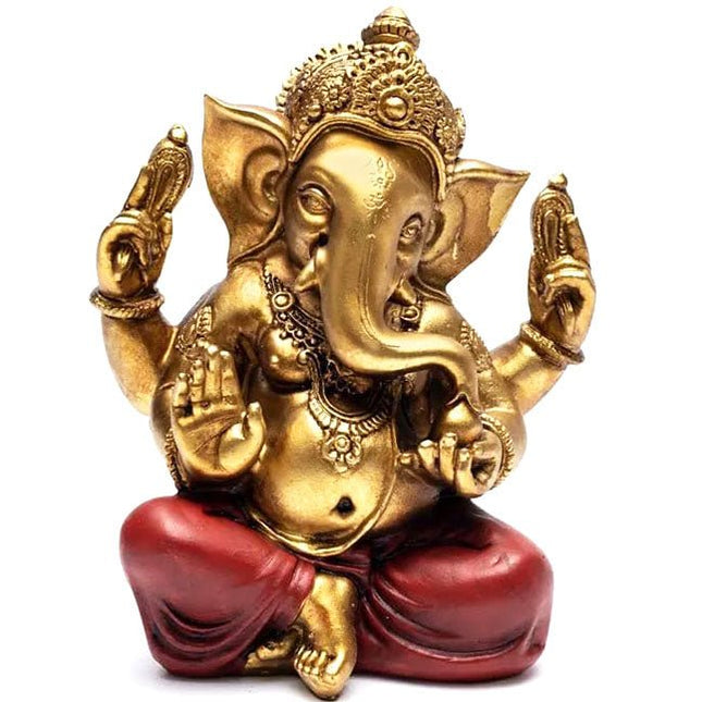Ganesha beeld goud - rood (17cm) - Lucky Touch - Bedankjes & Cadeautjes