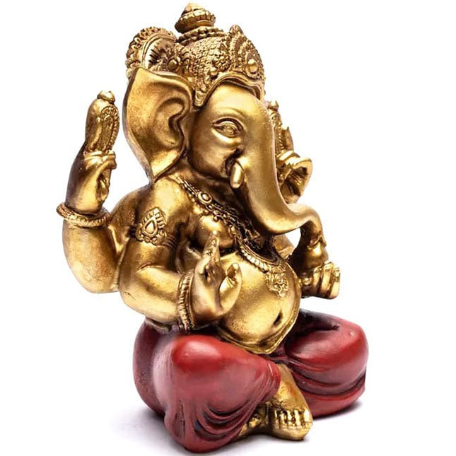 Ganesha beeld goud - rood (17cm) - Lucky Touch - Bedankjes & Cadeautjes