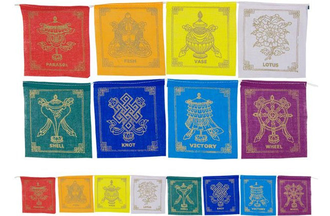 Gebedsvlaggetjes 8 symbolen voorspoed (10cm) - Lucky Touch - Bedankjes & Cadeautjes