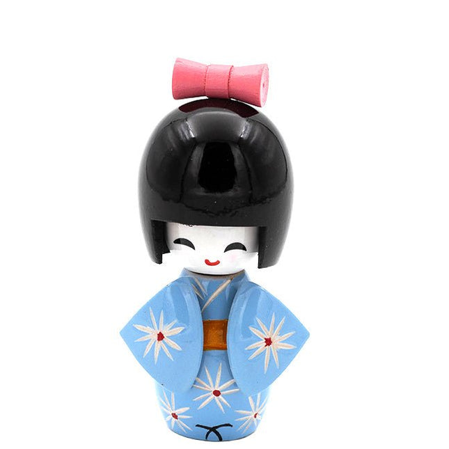 Kokeshi Doll Blauw 8 cm - Lucky Touch - Bedankjes & Cadeautjes