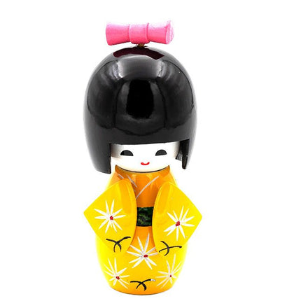 Kokeshi Doll Geel 10 cm - Lucky Touch - Bedankjes & Cadeautjes