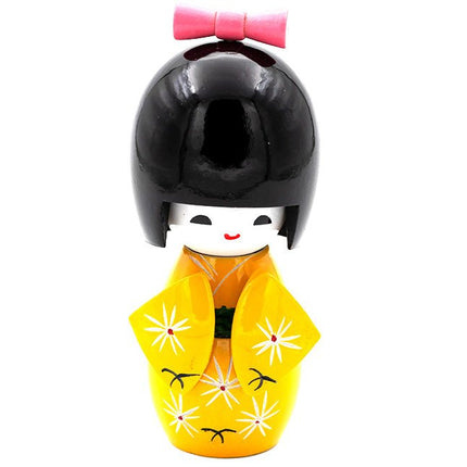 Kokeshi Doll Geel 12 cm - Lucky Touch - Bedankjes & Cadeautjes