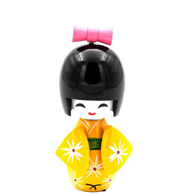 Kokeshi Doll Geel 8 cm - Lucky Touch - Bedankjes & Cadeautjes