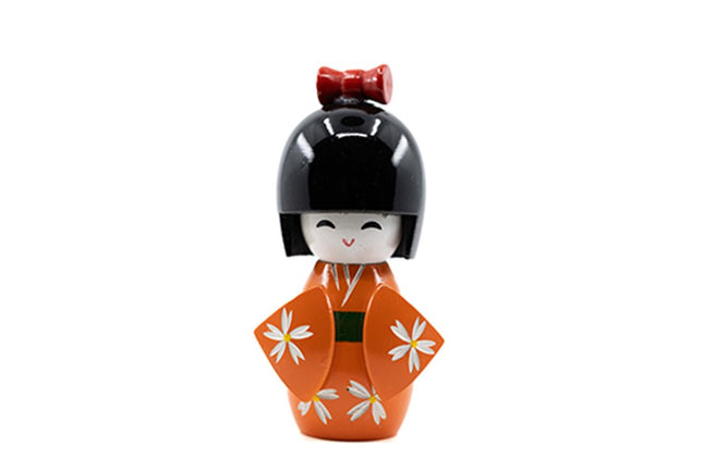 Kokeshi Doll Oranje 10 cm - Lucky Touch - Bedankjes & Cadeautjes