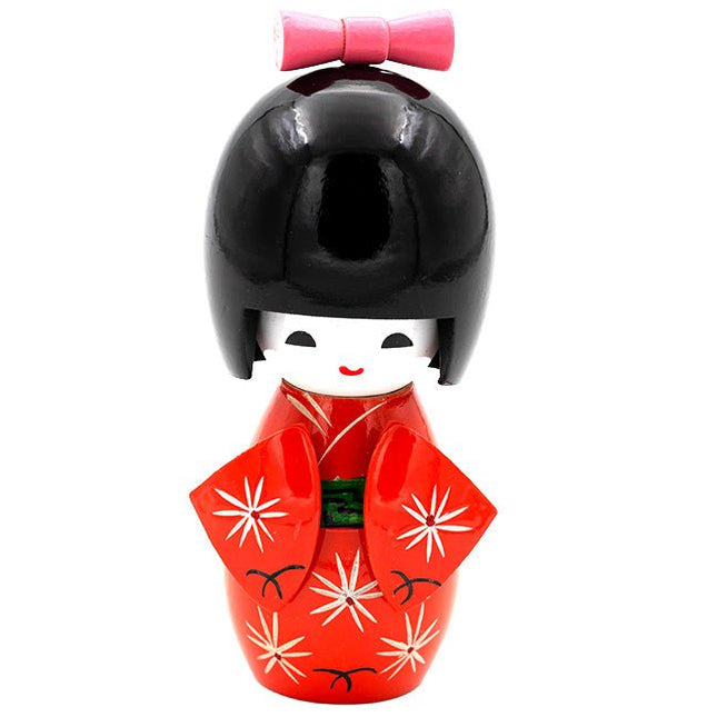 Kokeshi Doll Oranje 12 cm - Lucky Touch - Bedankjes & Cadeautjes