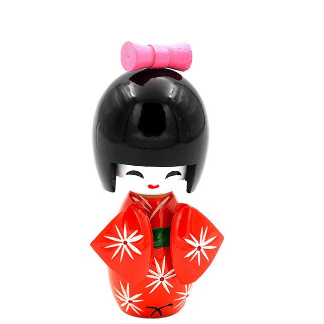 Kokeshi Doll Oranje 8 cm - Lucky Touch - Bedankjes & Cadeautjes