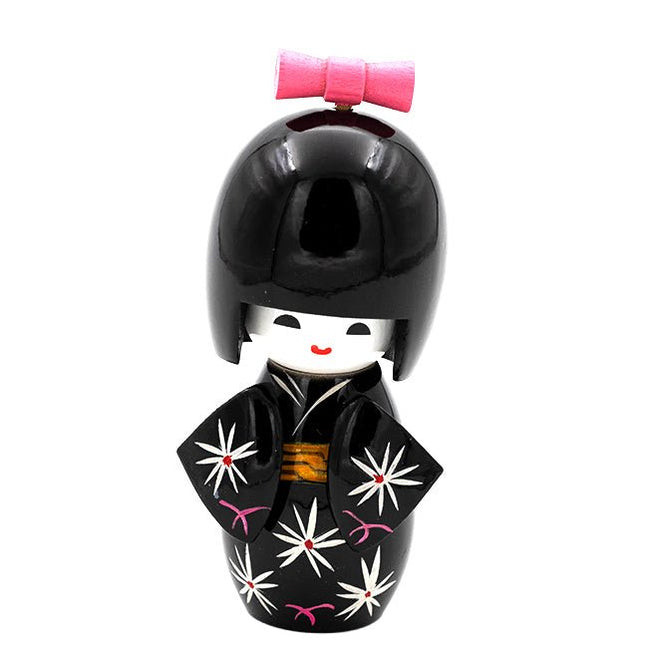 Kokeshi Doll Zwart 10 cm - Lucky Touch - Bedankjes & Cadeautjes