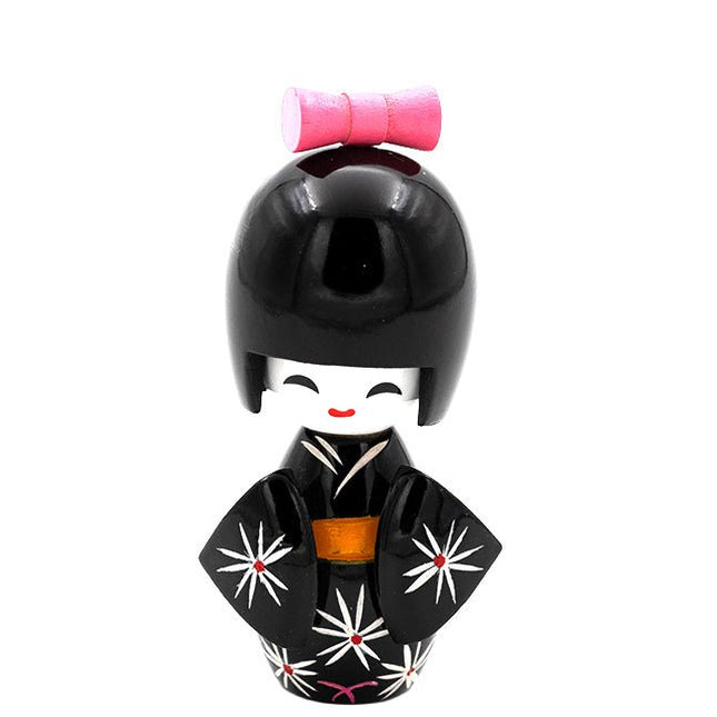 Kokeshi Doll Zwart 8 cm - Lucky Touch - Bedankjes & Cadeautjes