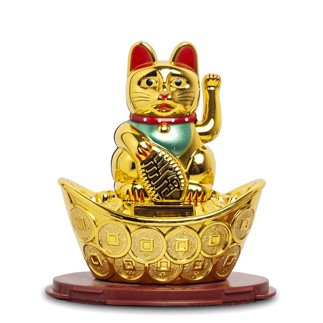 Maneki Neko Solar goud geluksmunten (10cm)