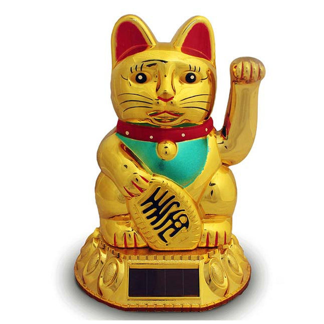 Maneki Neko Solar goud (18cm) - Lucky Touch - Bedankjes & Cadeautjes