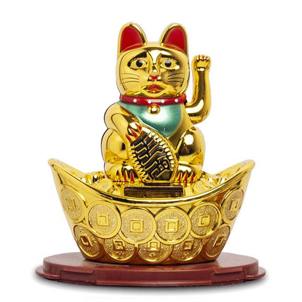 Maneki Neko Solar goud geluksmunten (12,5cm) - Lucky Touch - Bedankjes & Cadeautjes