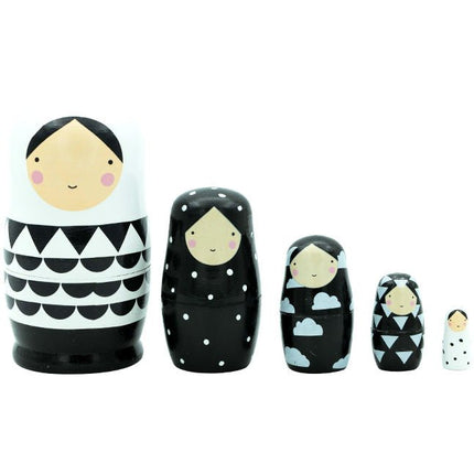 Matroesjka 5 - delig - Zwart/Wit design - Lucky Touch - Bedankjes & Cadeautjes