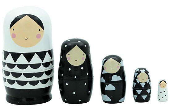 Matroesjka 5 - delig - Zwart/Wit design - Lucky Touch - Bedankjes & Cadeautjes