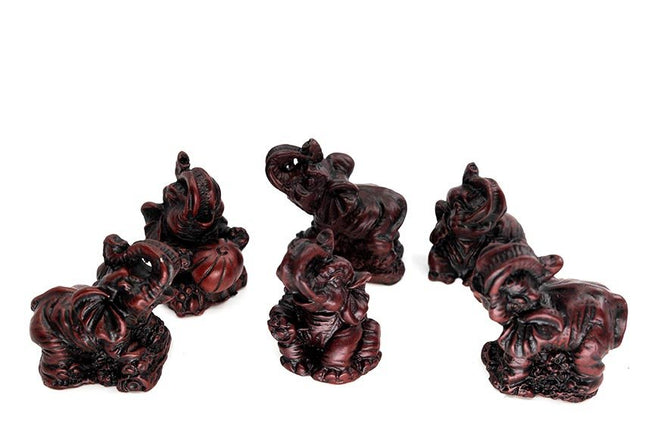 Olifant set roodbruin (6 stuks) - Lucky Touch - Bedankjes & Cadeautjes