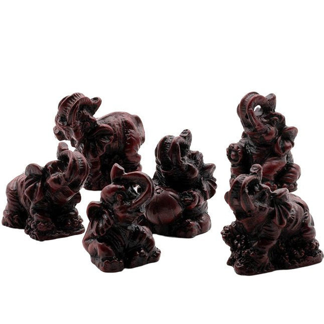 Olifant set roodbruin (6 stuks) - Lucky Touch - Bedankjes & Cadeautjes