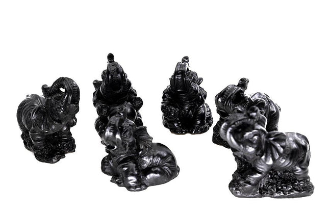 Olifant set zwart (6 stuks) - Lucky Touch - Bedankjes & Cadeautjes