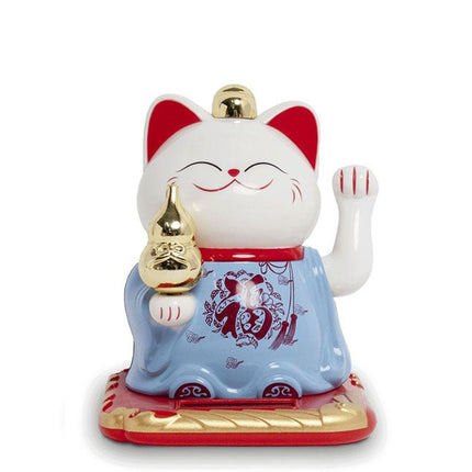 Shohuku Lucky Cat blauw solar (10cm) - Lucky Touch - Bedankjes & Cadeautjes