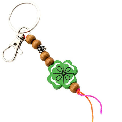 Sleutelhanger klavertje vier met bruine kraaltjes - Lucky Touch - Bedankjes & Cadeautjes