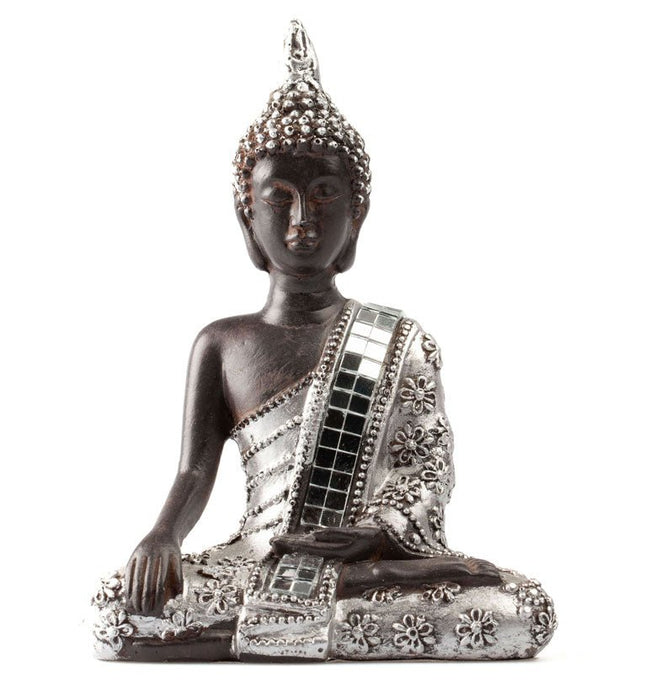 Thaise Boeddha Bhumisparsha (14cm) zilver - Lucky Touch - Bedankjes & Cadeautjes