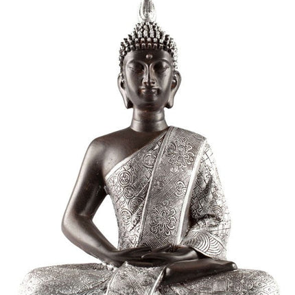 Thaise Boeddha meditatie zwart zilver (30cm) - Lucky Touch - Bedankjes & Cadeautjes