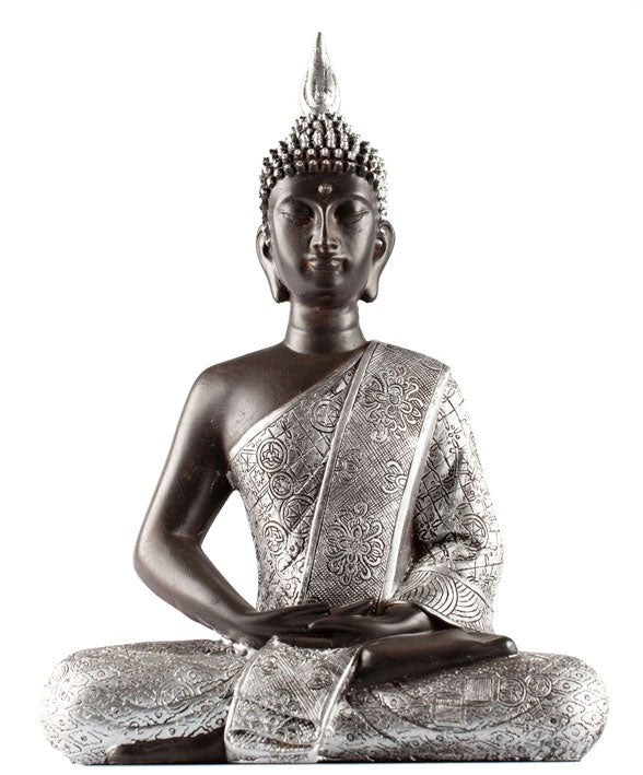 Thaise Boeddha meditatie zwart zilver (30cm) - Lucky Touch - Bedankjes & Cadeautjes