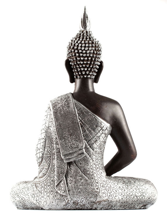 Thaise Boeddha meditatie zwart zilver (30cm) - Lucky Touch - Bedankjes & Cadeautjes