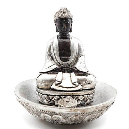 Wierookbrander Boeddha zilver rond - Lucky Touch - Bedankjes & Cadeautjes